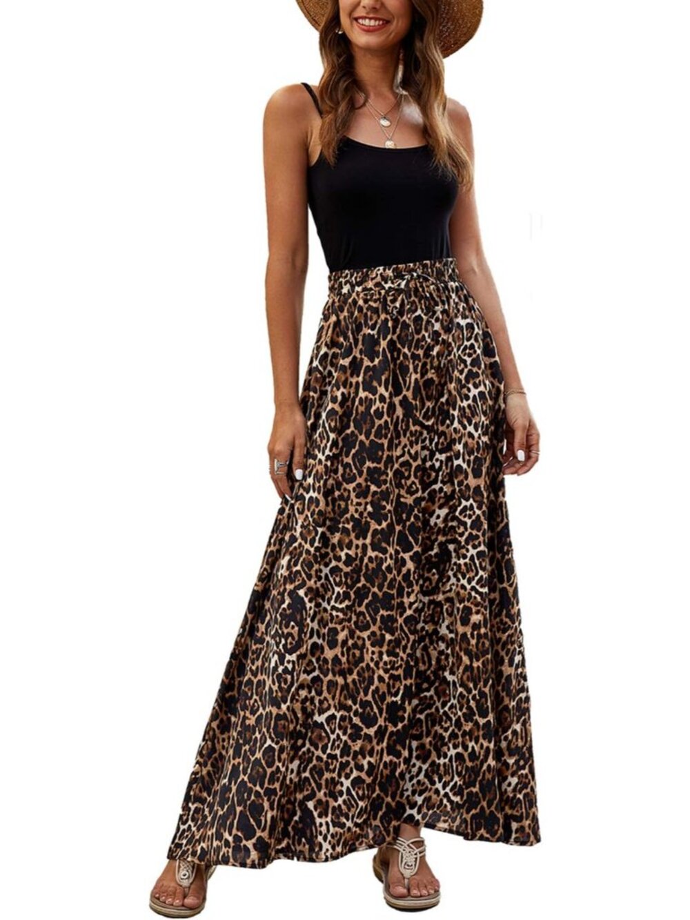 Women Boho Summer Casual Maxi Skirt | Pleated Elastic, High Waisted, Flowy Long